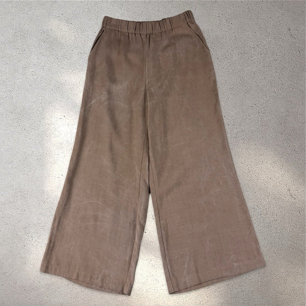 Vetta Capsule Sz XS Brown Pull-On Wide Leg Cropped Pant 100% Tencel Lagenlook‎